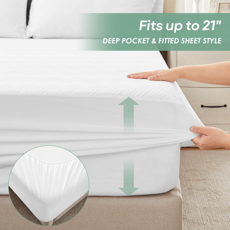 Cozymaker Full Size 100% Waterproof Mattress Protector, Mattress Pad Cover Fitted 8""-21"" Deep Pocket, 3D Air Fabric Soft Breathable Cooling Bed Mattress Cover Noiseless Washable - Image 4
